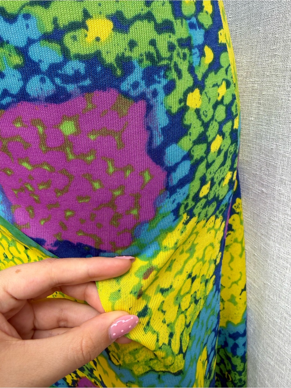 1970 paisley JerSea of Sweden cross back blue yellow green sleeveless dress - Picture 13 of 14